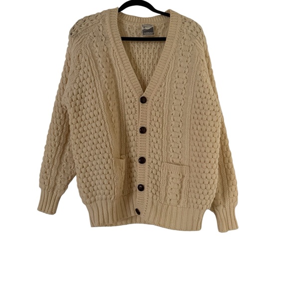 Patrick Maguire Pure Wool Made In Ireland Beige Cable Knit Cardigan Sweater